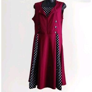 Juniors 2XL Dark Red Polka Dot Midi Dress